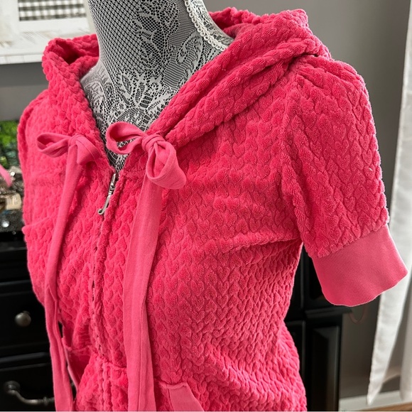 Juicy Couture Y2K Pink Terry Short Sleeve Zip Hoodie Medium Paris Hilton Classic - Picture 4 of 15
